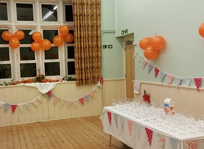 Jubilee hall set up for a party